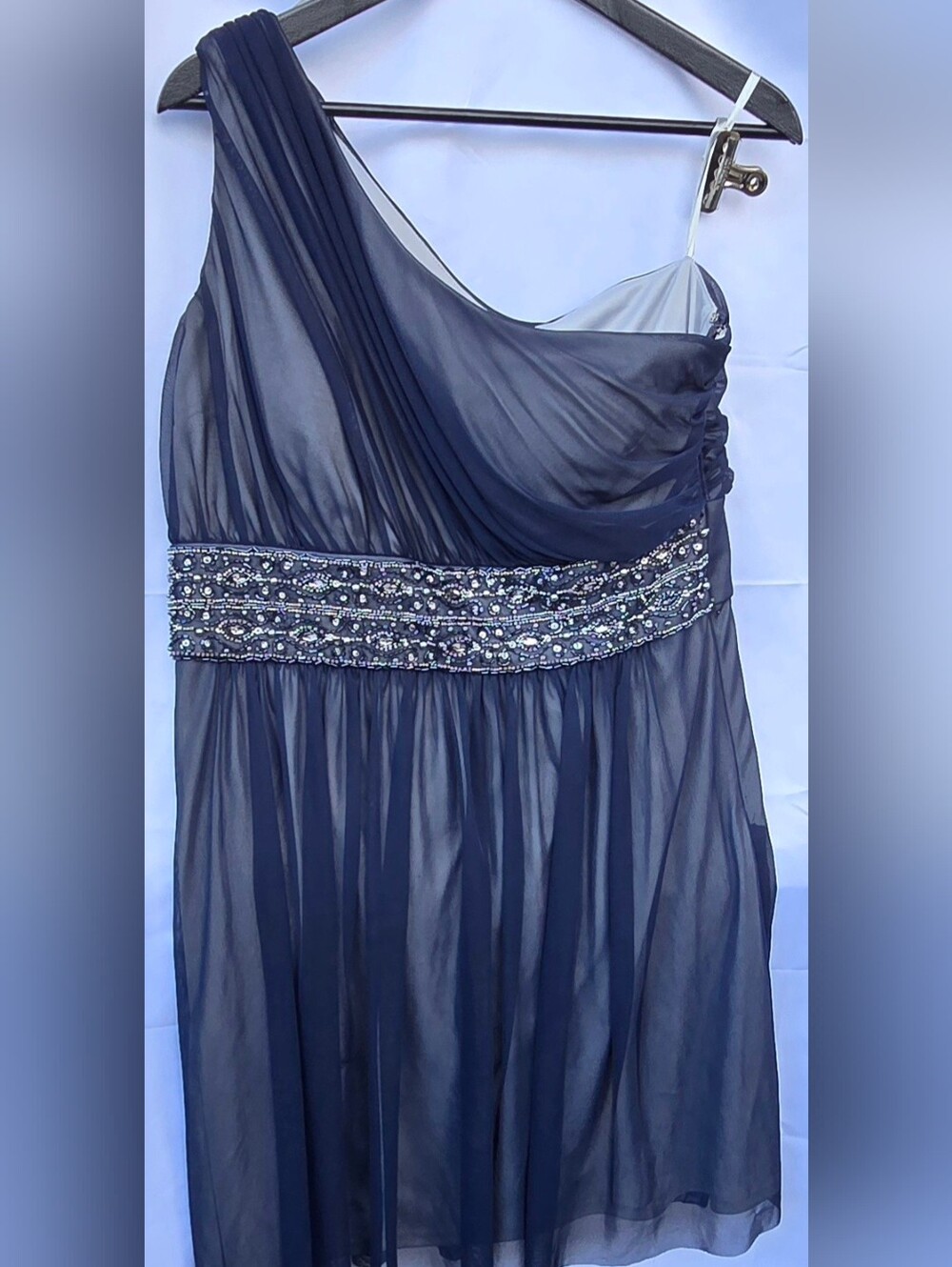 Jessica Howard One-Shoulder Navy Chiffon Evening Dress